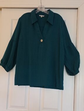 John Mark Teal Collared Tunic with Single Button